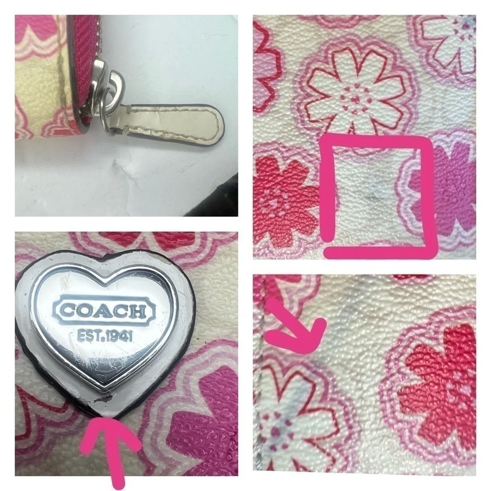 COACH FLORAL PRINT ACCORDION ZIP WALLET F50672 White and Pink Vintage Y2K - Picture 7 of 9